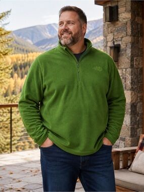 The North Face Mens XXL 2XL Green Quarter Zip Fleece Pullover Outdoor